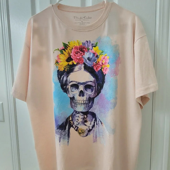 Women's Día De Los Muertos Frida Kahlo Short  Sleeve Graphic T-Shirt - Rose Gold - Picture 2 of 5